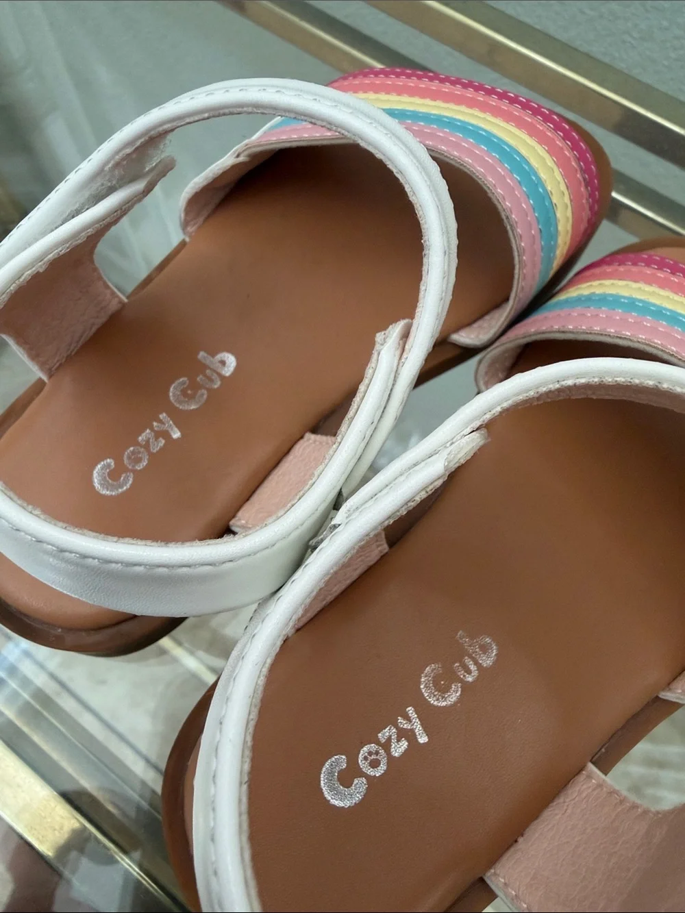 Girls' White Rainbow Strap Sandals - Kids